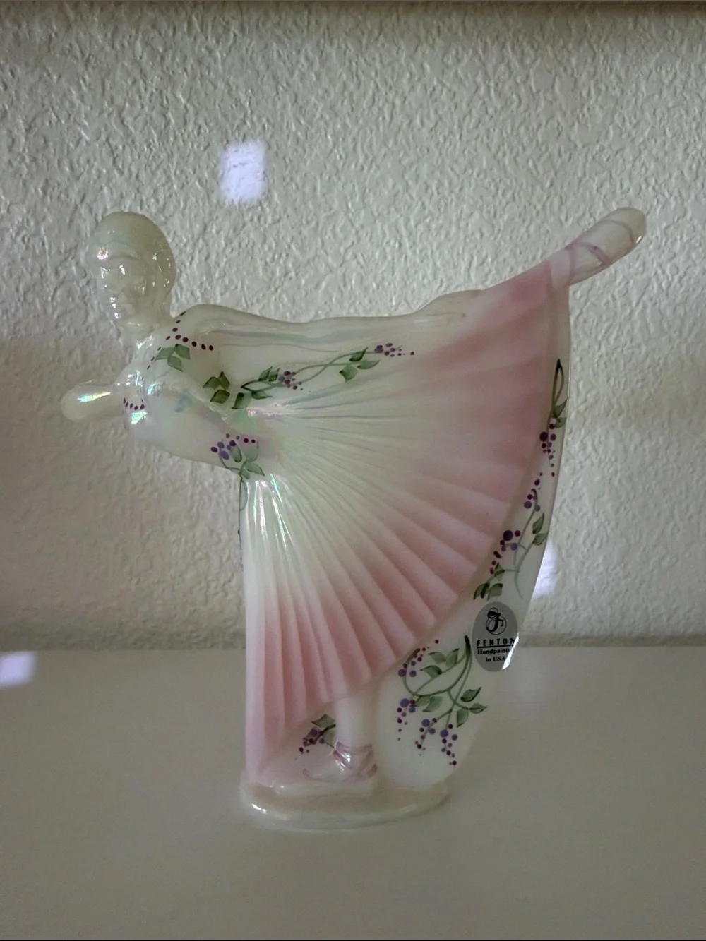 Fenton Pink and White Porcelain Ballerina Figurine with Floral Accents